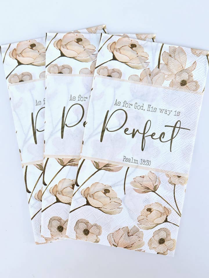 His Way Is Perfect Paper Napkins | 16 ct Scripture Napkins for wholesale by Pearls of Parchment