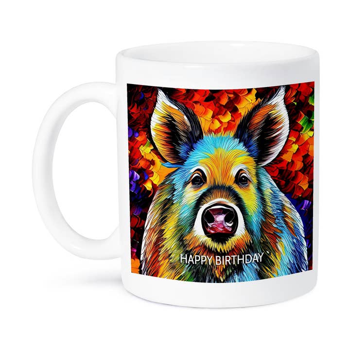 3dRose - Wholesale Coffee Mug - 3dRose, Happy Birthday. Colorful digital painting of wild boar. Funny card, Mug8