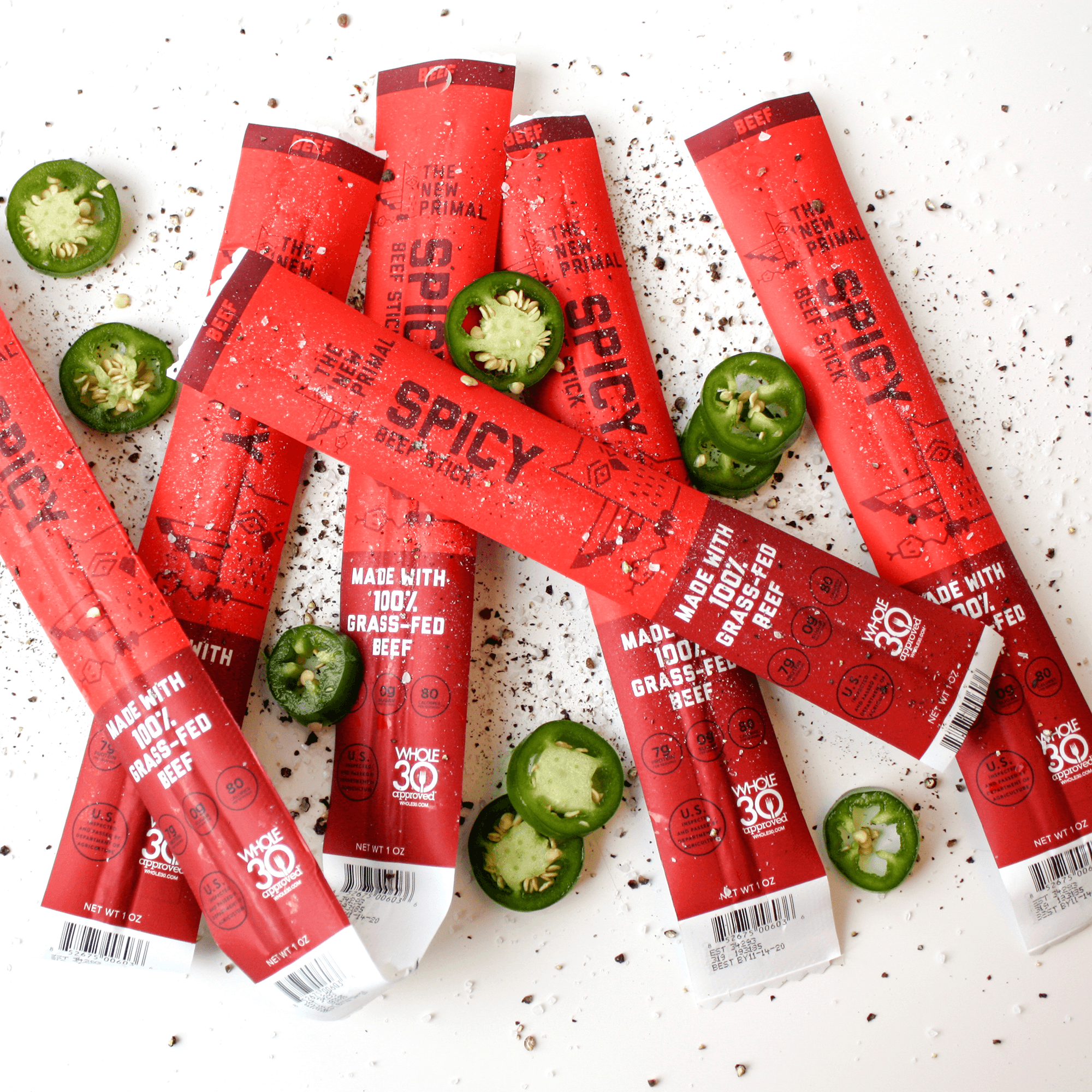 New Primal - Wholesale Jerky - Spicy Beef 100% Grass-Fed Meat Sticks, Zero Sugar2