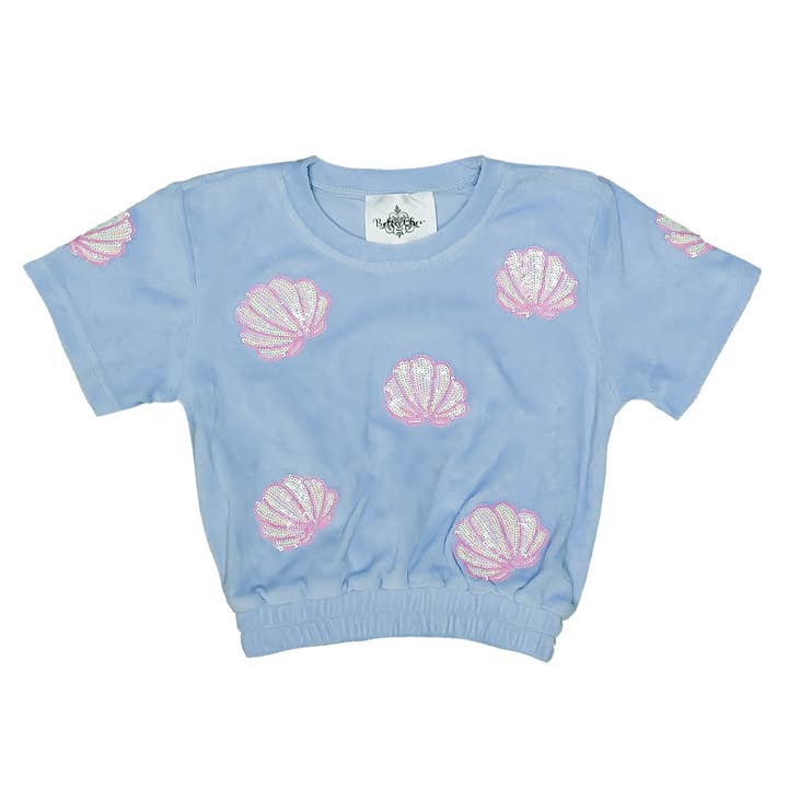 Light Blue Terry Cloth Seashell Top for wholesale by Belle Cher