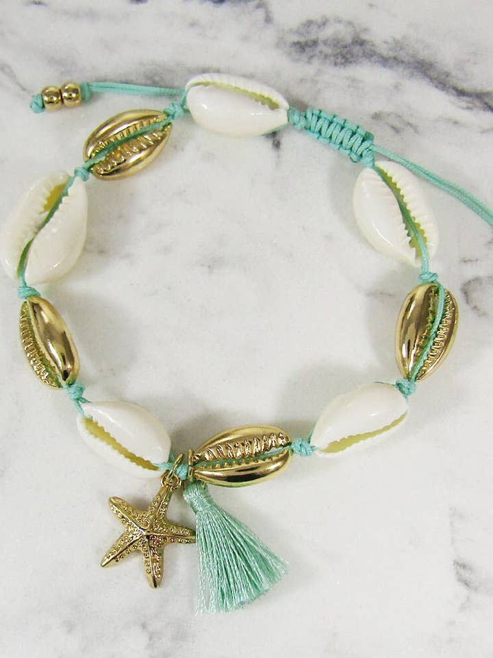 Puka Shell Tassel Starfish Braided Bracelet for wholesale by TheTizana