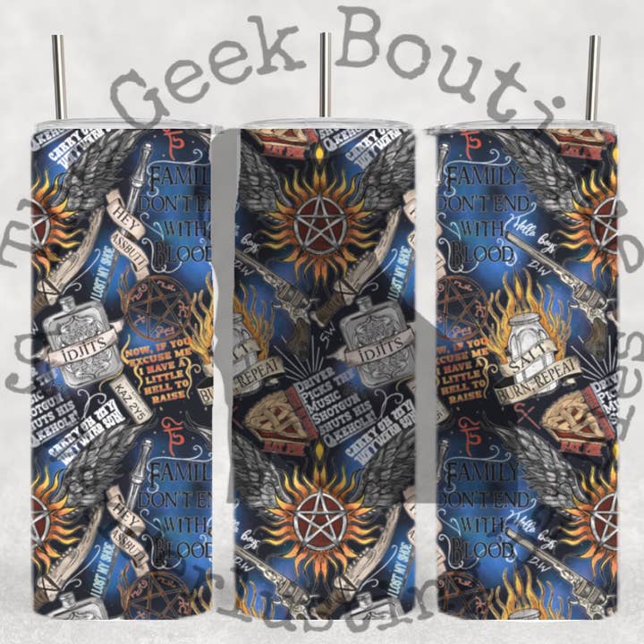 SPN Supernatural Blue Quotes Collage TV Show Tumbler for wholesale by The Geek Boutique