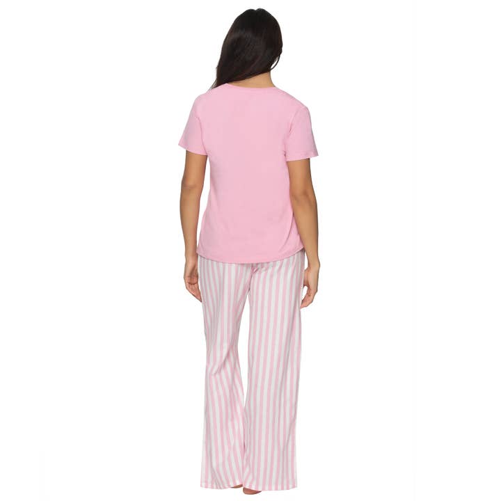 Mirielle Cotton Twill S/S V-neck and Pant PJ Set - Sea Pink for wholesale on Faire1