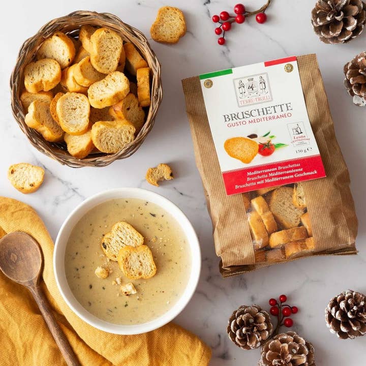 Terre dei Trulli - Vendita all'ingrosso Snack soffiati - Bruschette al forno Gusto Mediterraneo 150g - Made in Italy