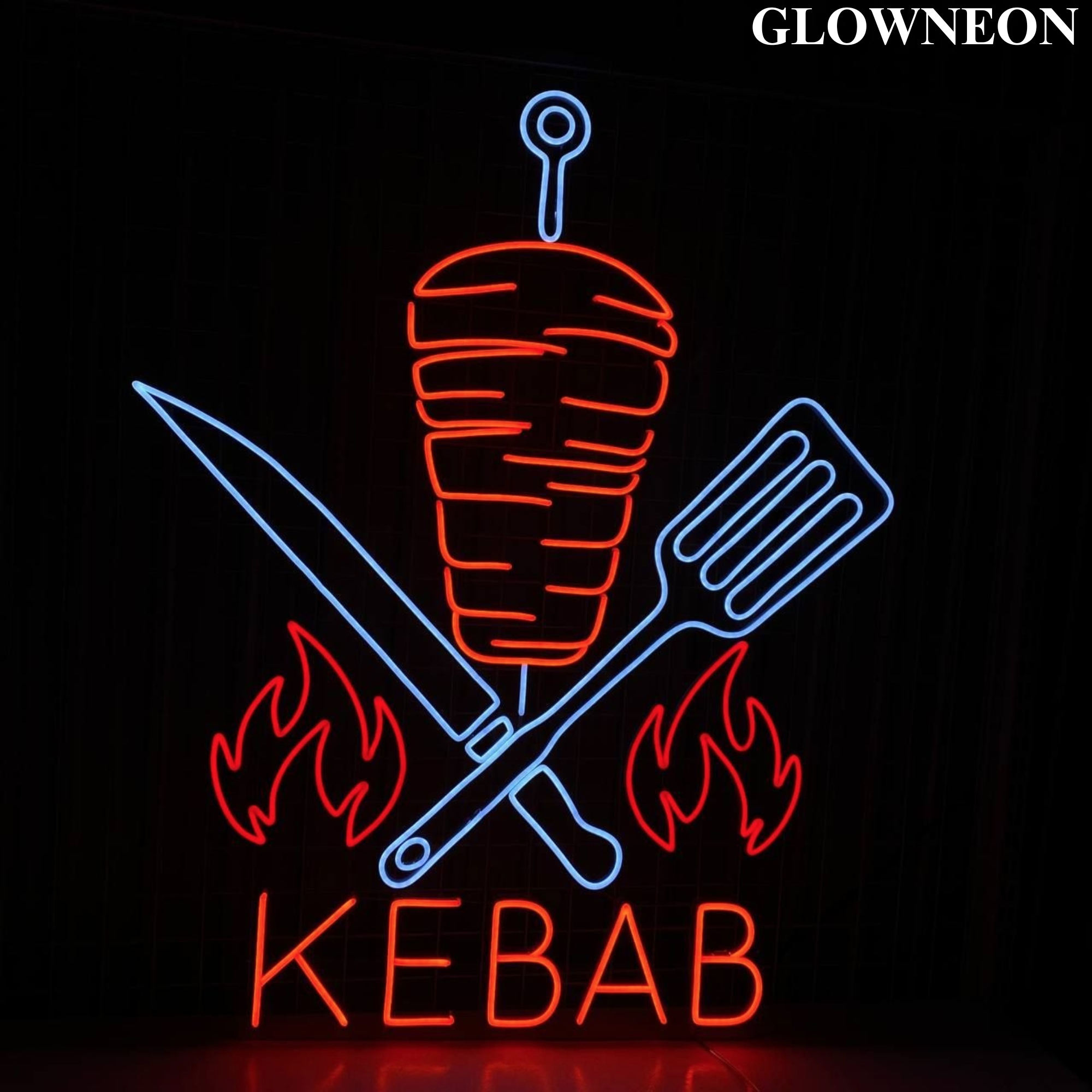Glow Neon - Venta al por mayor Letrero de neón - Letrero LED de kebab, decoración de neón para pared de restaurante con forma de kebab abierto2