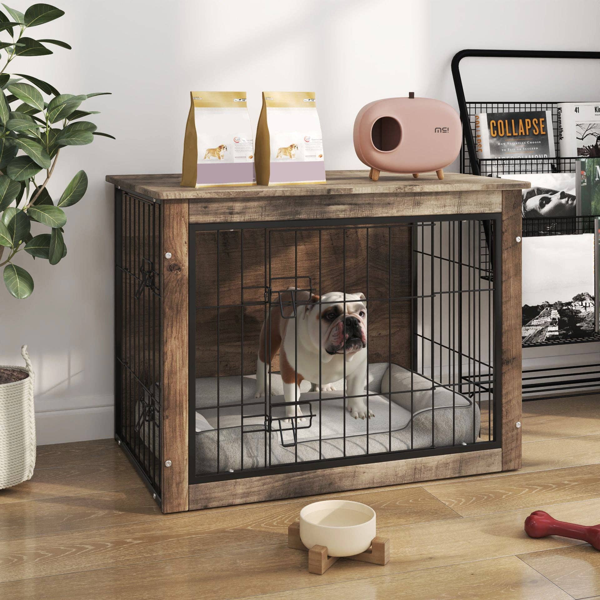 HOMYCASA DESIGN INC - Vente Caisse de transport – chien - Meuble pour chien, caisse pour chien en bois de taille moyenne avec double portes, meuble pour chien, niche d'intérieur, taille moyenne1