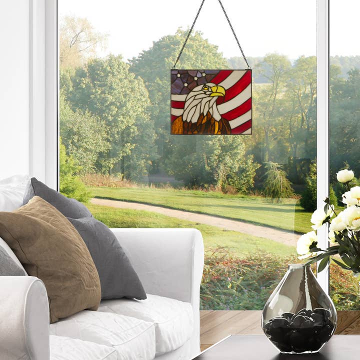 River of Goods - Wholesale Suncatcher - 9.5"H Americana Eagle Stained Glass Window Panel4