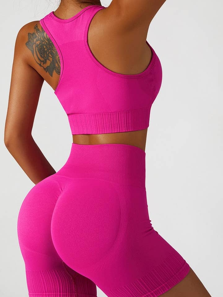 Active by Anna-Kaci – wholesale Activewear set – Women′s – Racerback Sports Bra & Sculpting High Waist Shorts Set18