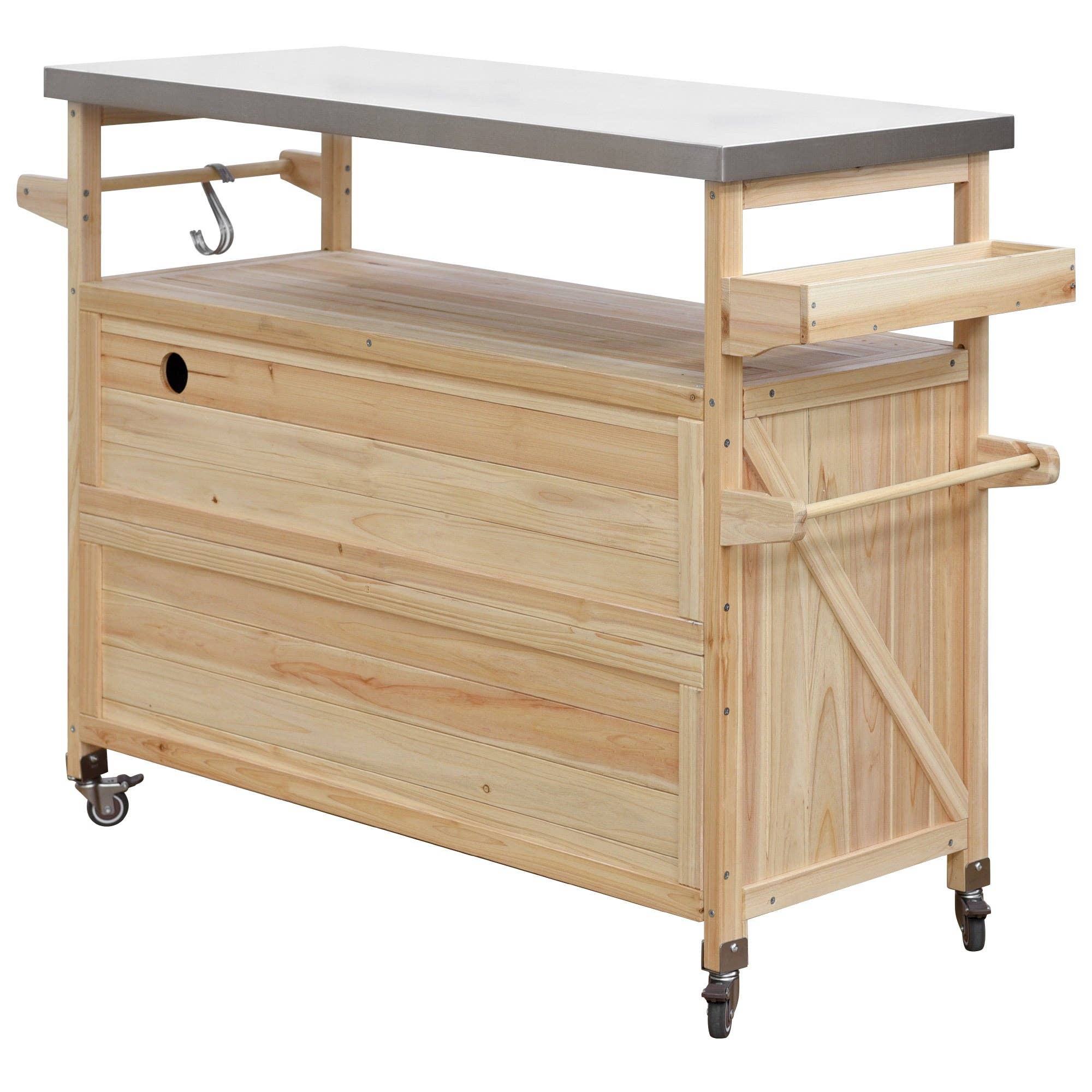 Orange County Decor - Wholesale Outdoor Grill Tools - K&K Outdoor Kitchen Island, Rolling Bar Cart & Storage Cabinet, Farmhouse Solid Wood Outdoor Grill Table With Stainless Steel Top, Spice Racktowel Rack For Kitchen & Bbqnatural Natural Garden &15