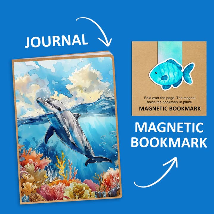 Dolphin Ocean Journal with Fish Magnetic Bookmark Set for wholesale by Coastal Creators of Connecticut