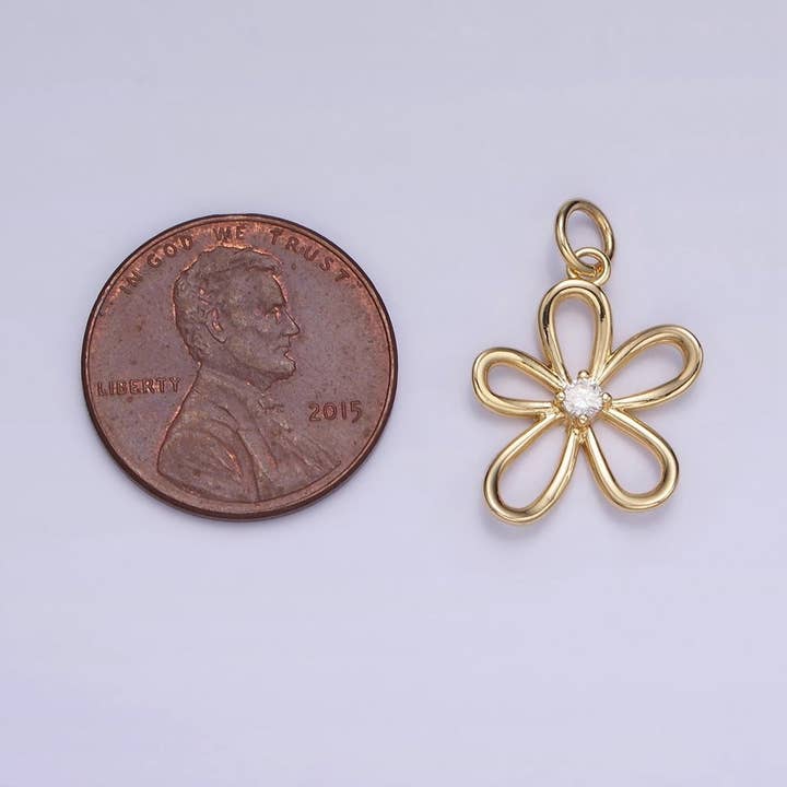 Aim Eternal - Wholesale Individual Charm/Pendant - 14K Gold Filled CZ Open Flower Outline Charm | D2572