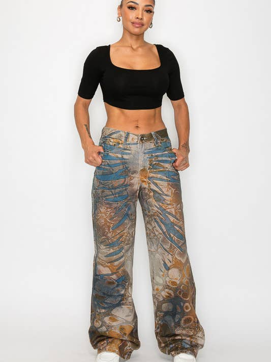 Jeans larghi con stampa astratta Nova per la vendita all'ingrosso da parte di Machine Jeans