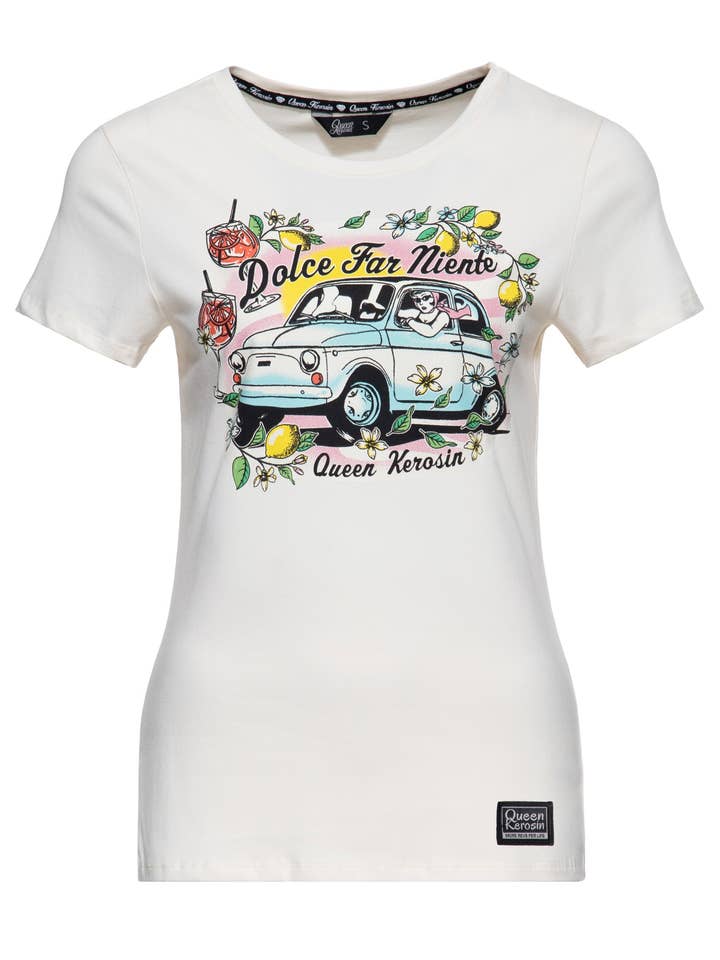 T-shirt 'Dolce Far Niente' in offwhite voor wholesale door KING KEROSIN