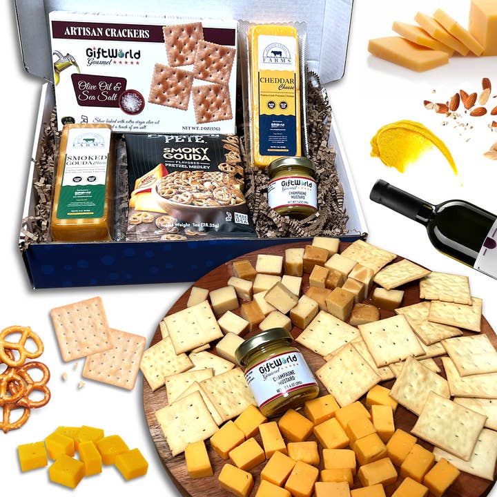 Cheese Gift Box - Crackers, Cheese, Snacks - Shelf Stable for wholesale by GiftWorld
