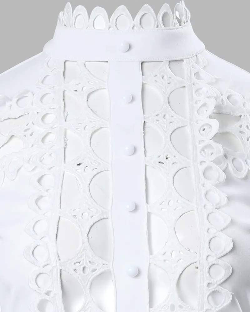 Queen Fashion – wholesale Jumpsuit - Dam – utskuren guipure spetsficka med lyktärmad tröja5