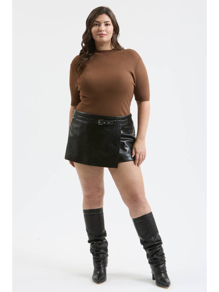 The Workshop Studio - Wholesale Knit Top - Women's - PLUS SHORT SLEEVE MOCK NECK SWEATER KNIT TOP