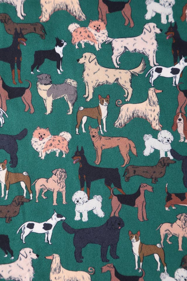 Dolly & Dotty - Venta al por mayor Vestido - Mujer - Vestido cruzado verde de punto vintage con estampado de perros Matilda1