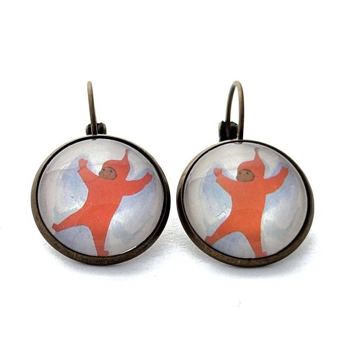 Postage Stamp Jewelry - Wholesale Dangle Earrings - 2017 USA The Snowy Day Stamp - Postage stamp jewelry - Postage Stamp Earrings - French clip earrings in antique bronze finish