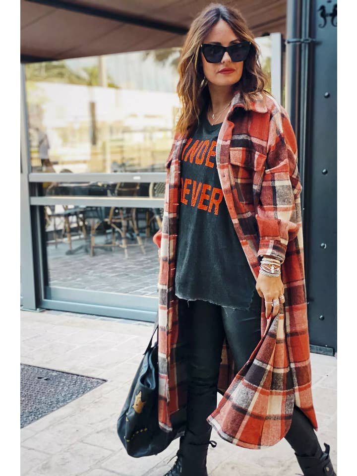 UNISHE - Wholesale Shirt Jacket/Shacket - Women's - XC1360 Plaid Flannel Shacket Jacket Maxi Length Women