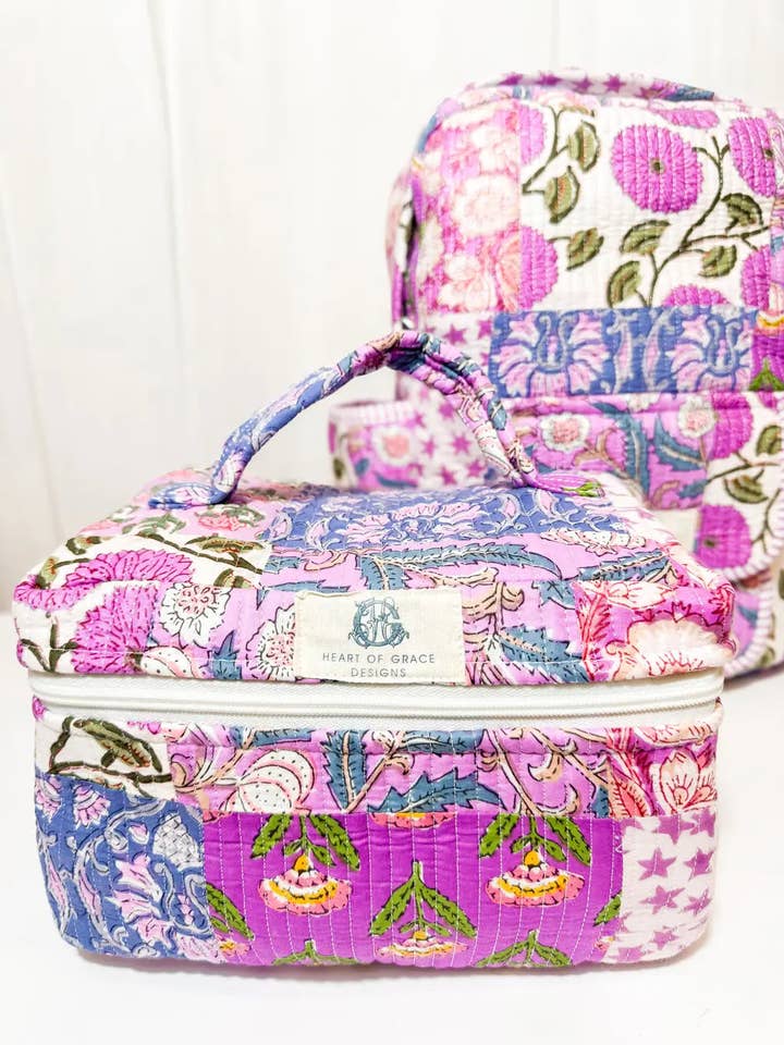 Quilted Cosmetic Bags | Set of 3 | Starlit Blooms Patchwork for wholesale by Heart of Grace