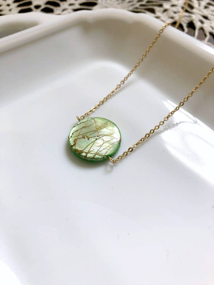 I AM WHOLE Lime Green and Gold Necklace for wholesale by Hamrick Avenue
