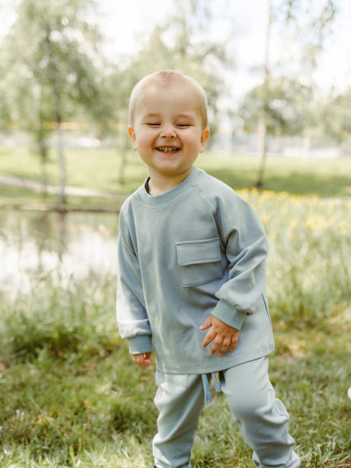 Raglan Playwear Set in Dusty Blue for wholesale on Faire4