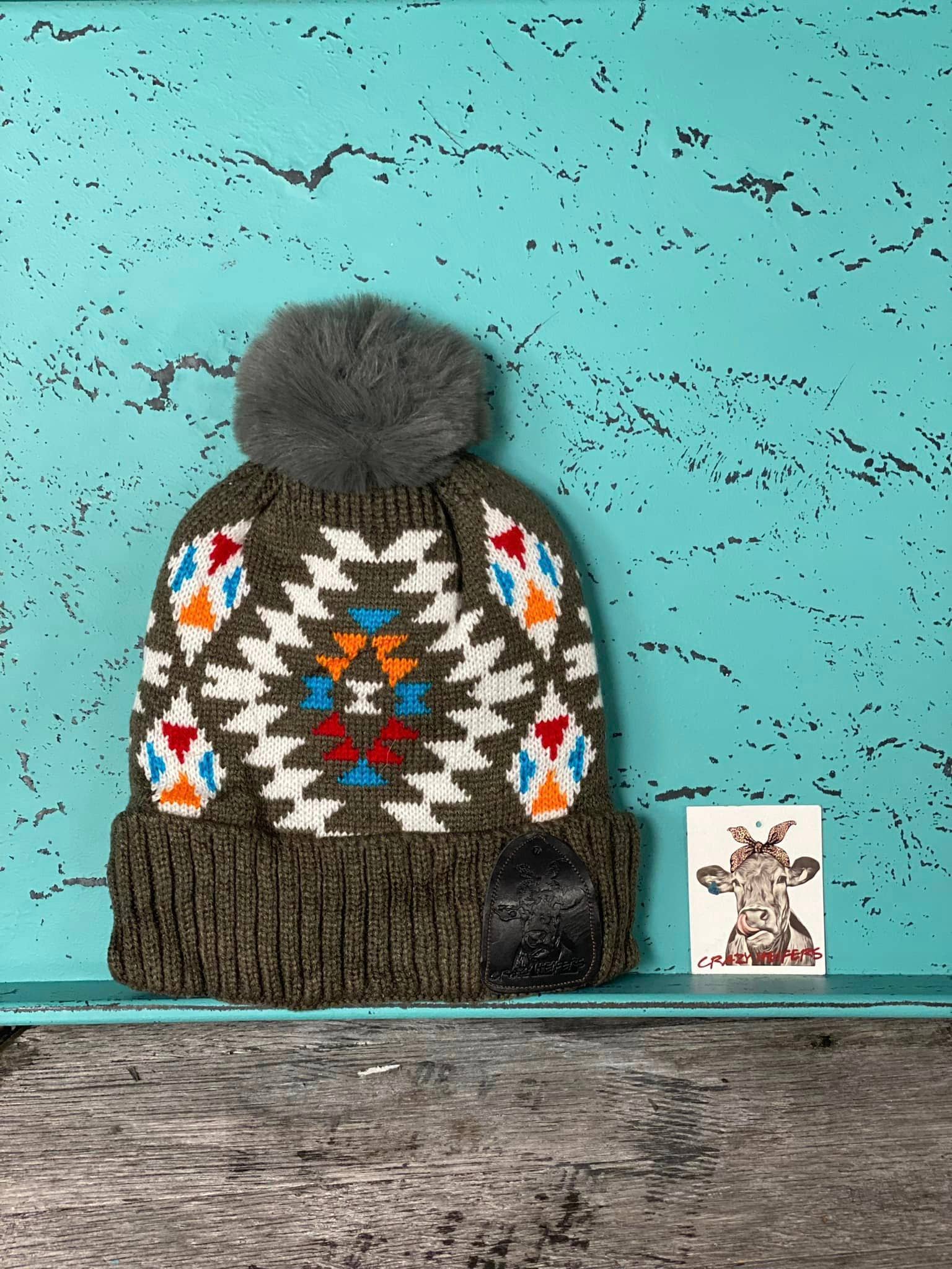 Crazy Heifers Wholesale - Wholesale Beanie - Women's - Aztec Pom Beanies5