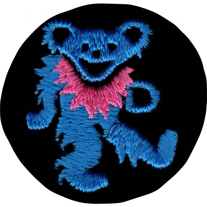 Patch - Dancing Bear - 2.125" Inch Round - Blue And Pink for wholesale by Square Deal Recordings & Supplies