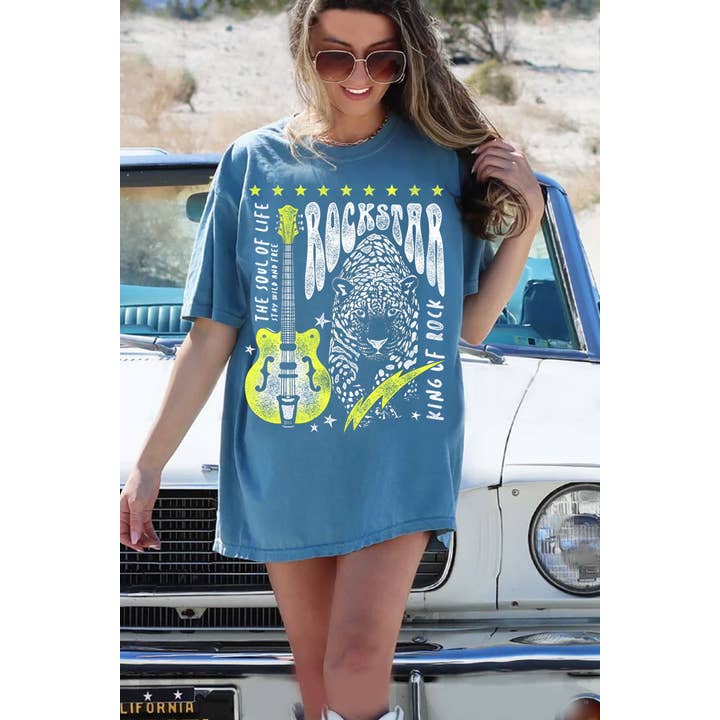 HRTandLUV – Großhandel Tunika – Damen – ROCKSTAR-T-SHIRT MIT LEOPARDENMUSTER IN ÜBERGRÖSSE