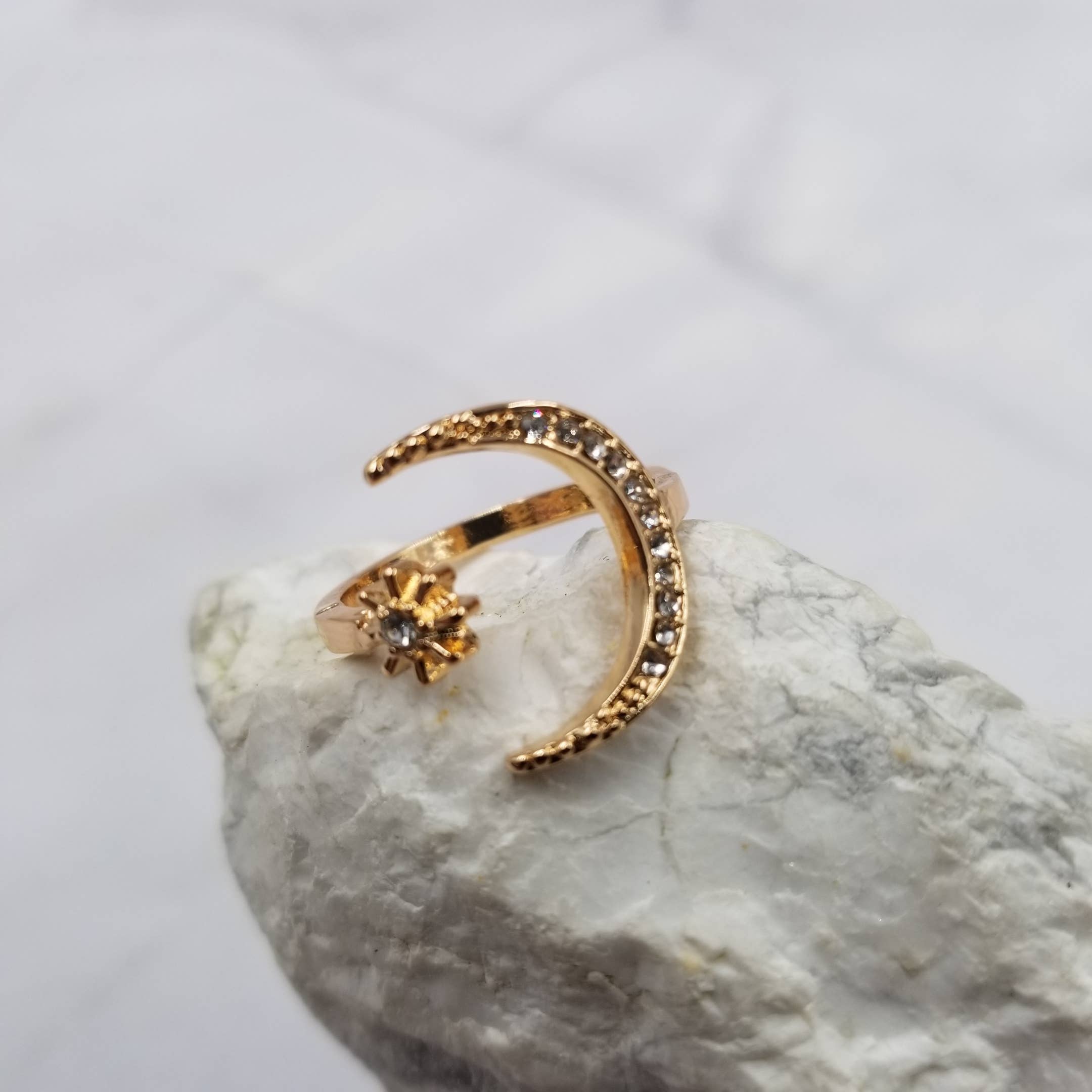 The Pretty Jewellery - Wholesale Multi-Stone Ring - Crystal Moon and Stars Open Ring0