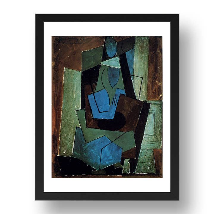 1920 Femme assise1, œuvre d'art vintage de Pablo Picasso, reproduction d'affiche imprimée au format A3 dans un cadre noir de 17x13 pouces. pour la vente par PERIOD PRINTS