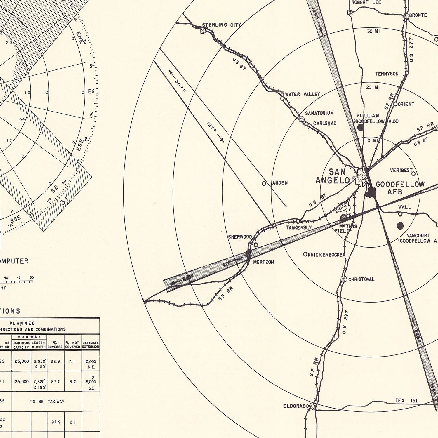 Ted's Vintage Art - Wholesale Map - Vintage Map of the Goodfellow Air Force Base Vicinity, 19523