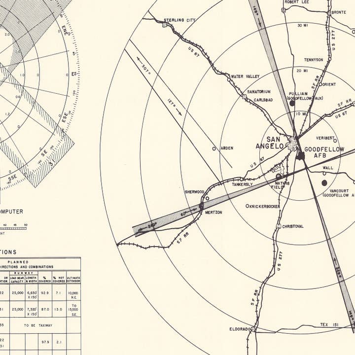 Ted's Vintage Art - Wholesale Map - Vintage Map of the Goodfellow Air Force Base Vicinity, 19523