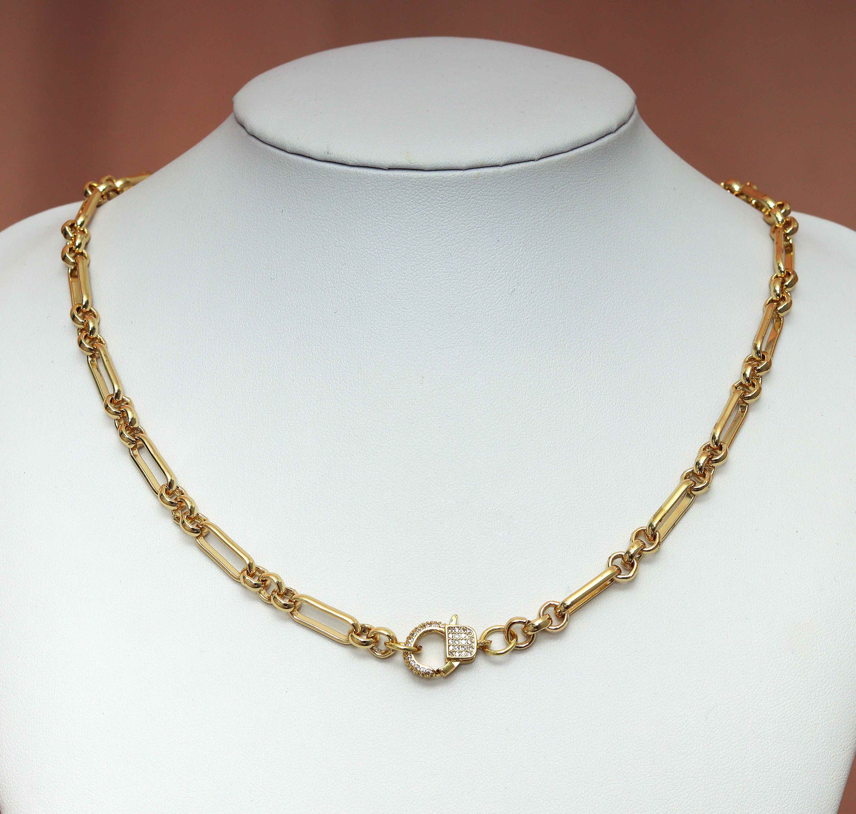 BestBeads&Beyond - Wholesale Link & Chain Necklace - 18k Gold Mixed Paperclip Chain Necklace/Bracelet, sku#CL121