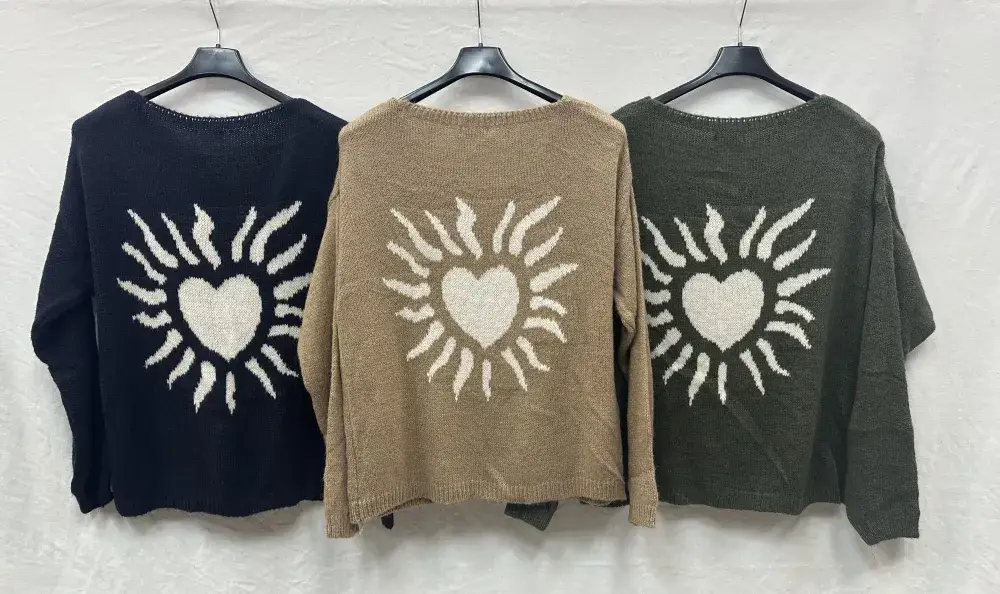 Mimi & Gogo - Vendita all'ingrosso Maglione tricot - Donna - Maglia A Motivi Soleggiata Sul Retro @35669_PulSoleil12