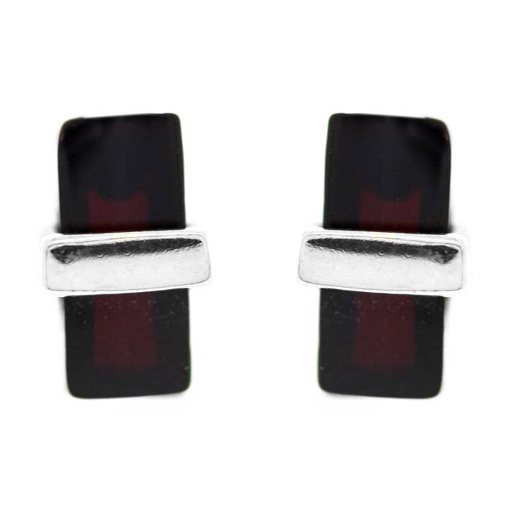 Nova Silver – Engroshandel Ørestikkere – Cherry Amber rektangel og sølv Stud og præsentation boks0