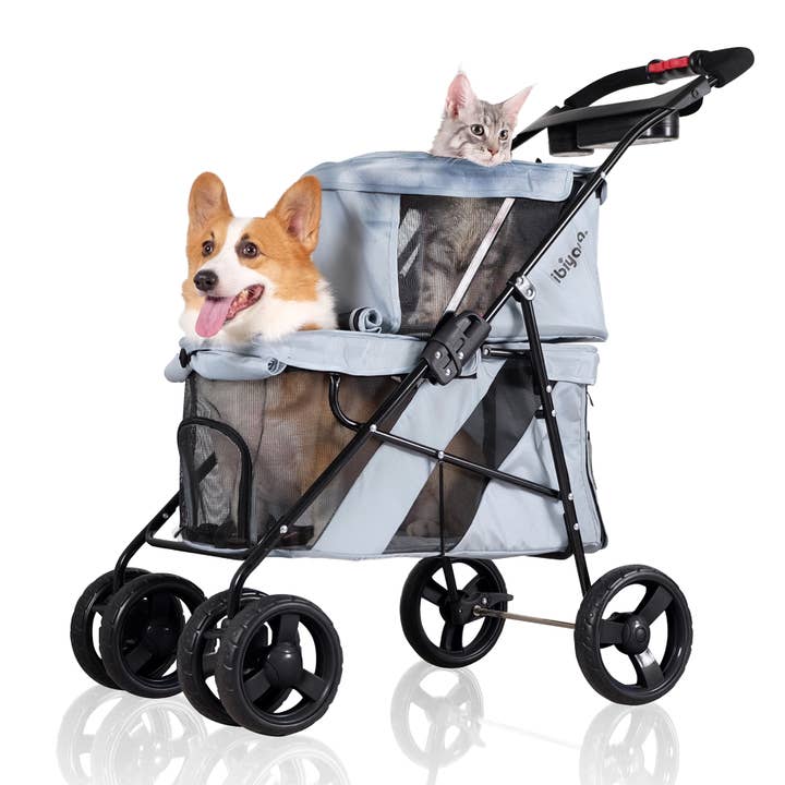 Ibiyaya - Wholesale Pet Carrier - Cat/Dog - Double Decker Pet Bus, Foldable Two Dog-Cat Stroller