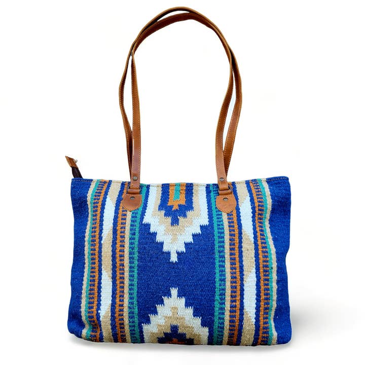 Southwestern Large Handwoven Wool Boho Tote Dakota Saddle Blanket Bag for wholesale by Ranch Junkie