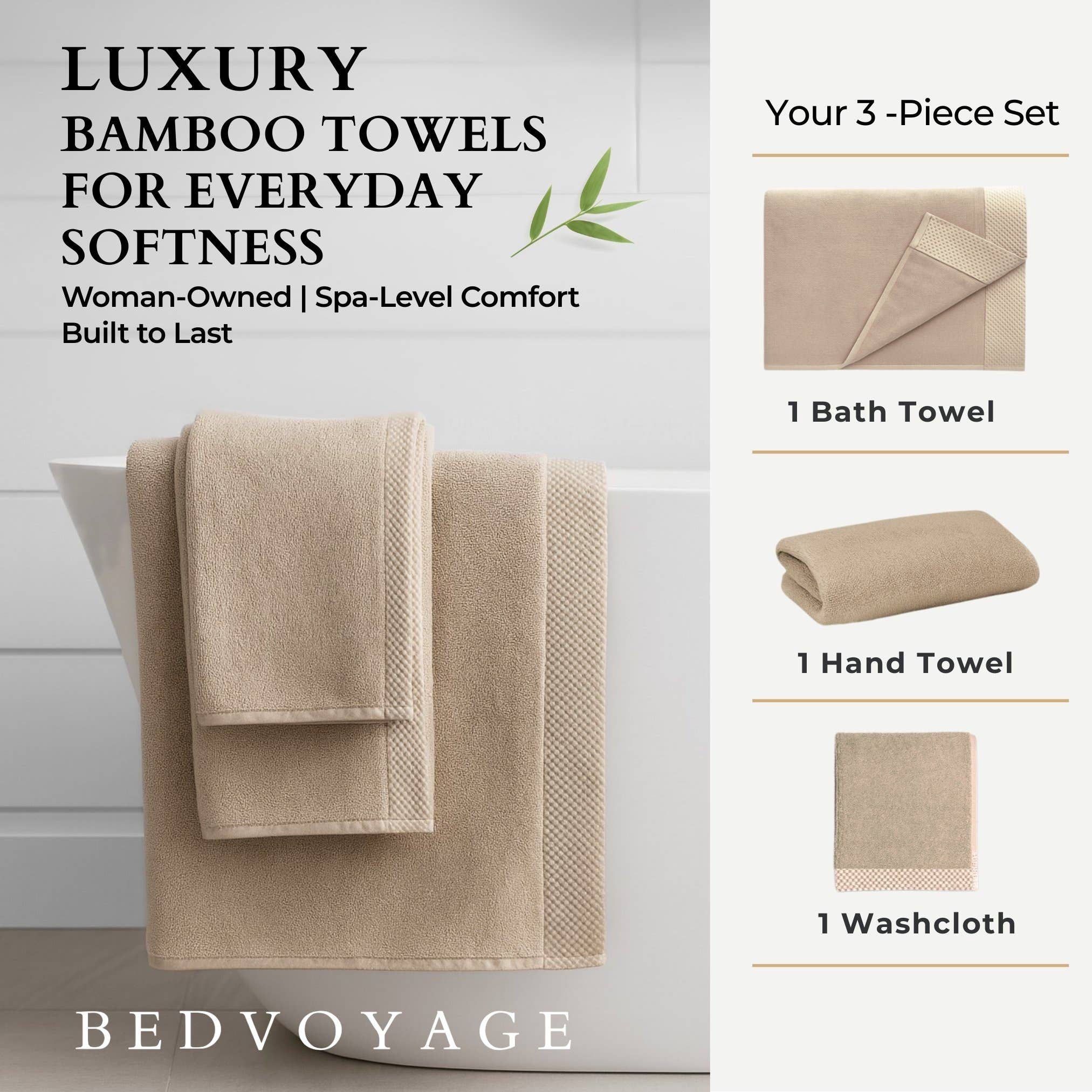 BedVoyage - Wholesale Towel set - BedVoyage Luxury viscose from Bamboo 3-Piece Towel Set8