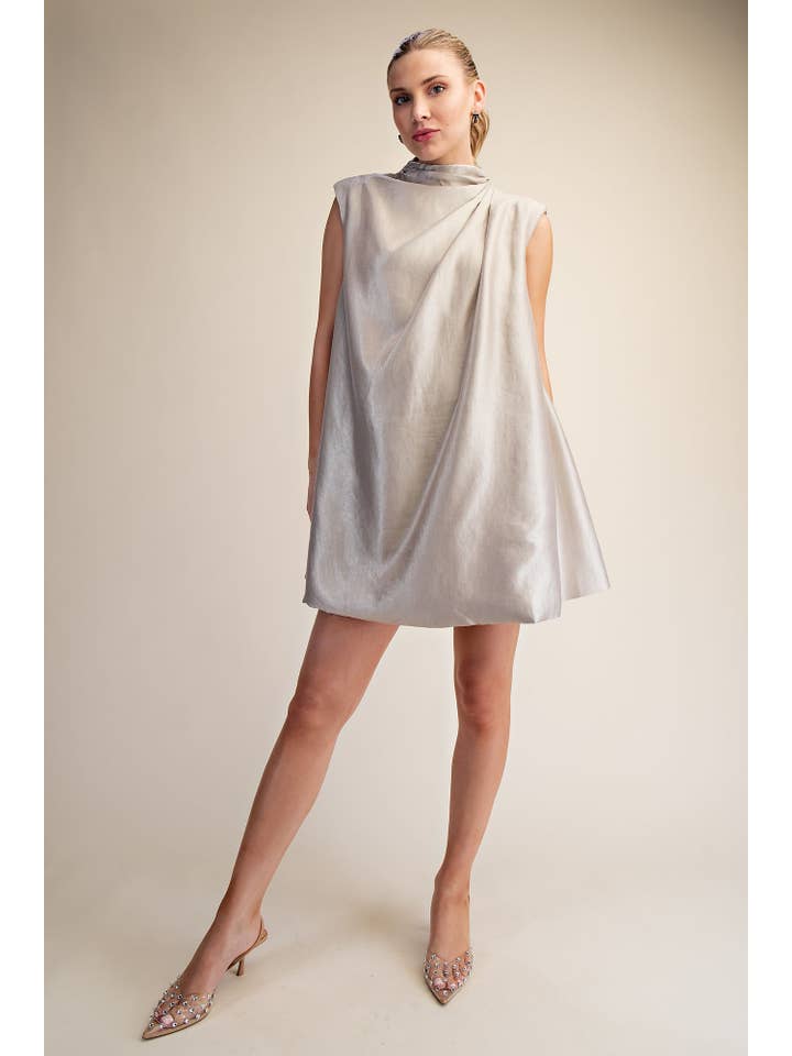 Glam - Wholesale Dress - Women's - Sleeveless Shoulder Pad Gathered Detail Mini Dress11