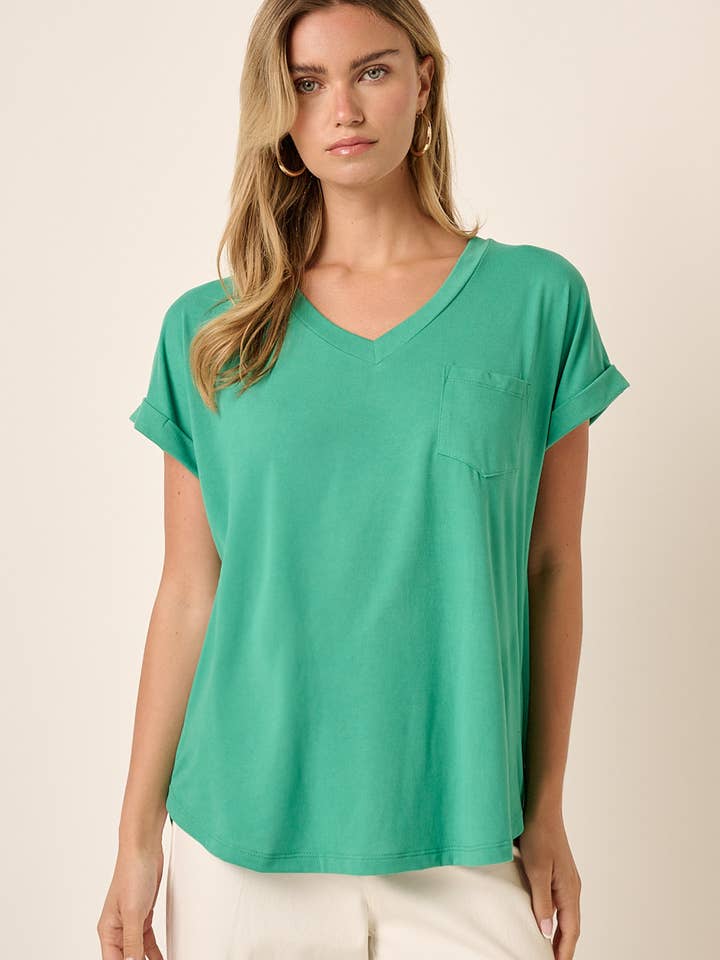 mittoshop – wholesale Stickad topp - Dam – T9153 - DTY V-RINGAD OCH 1 FICKDETALJ DOLMANSTICKAD TOPP9