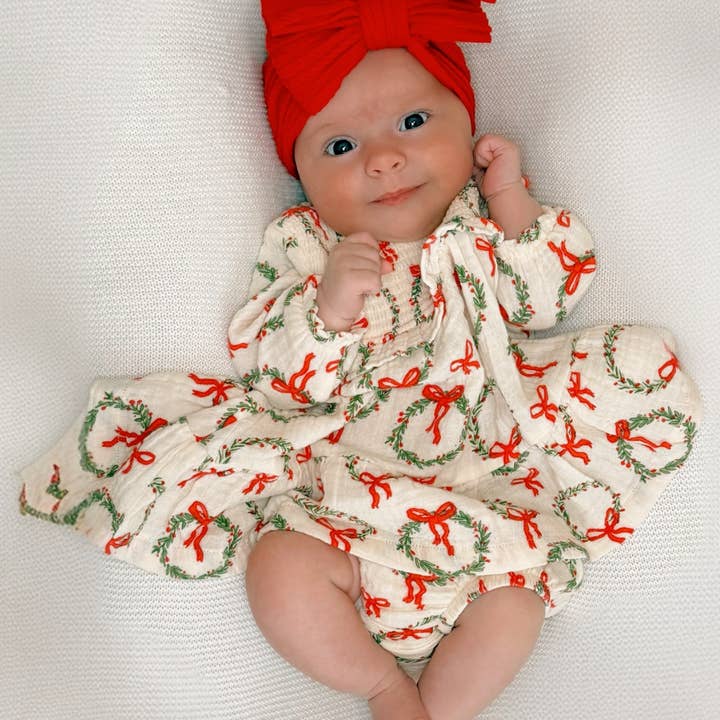 Smocked Ruffle Tiered Dress & Bloomer, Wreath and other Purchase Wholesale smocked christmas outfit. Free Returns & Net 60 Terms on Faire trending on Faire.
