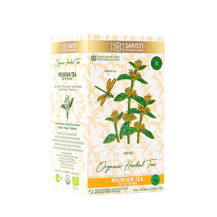 Chá de ervas orgânico SARISTI MOUNTAIN TEA, caixa 20 SW por atacado de SARISTI