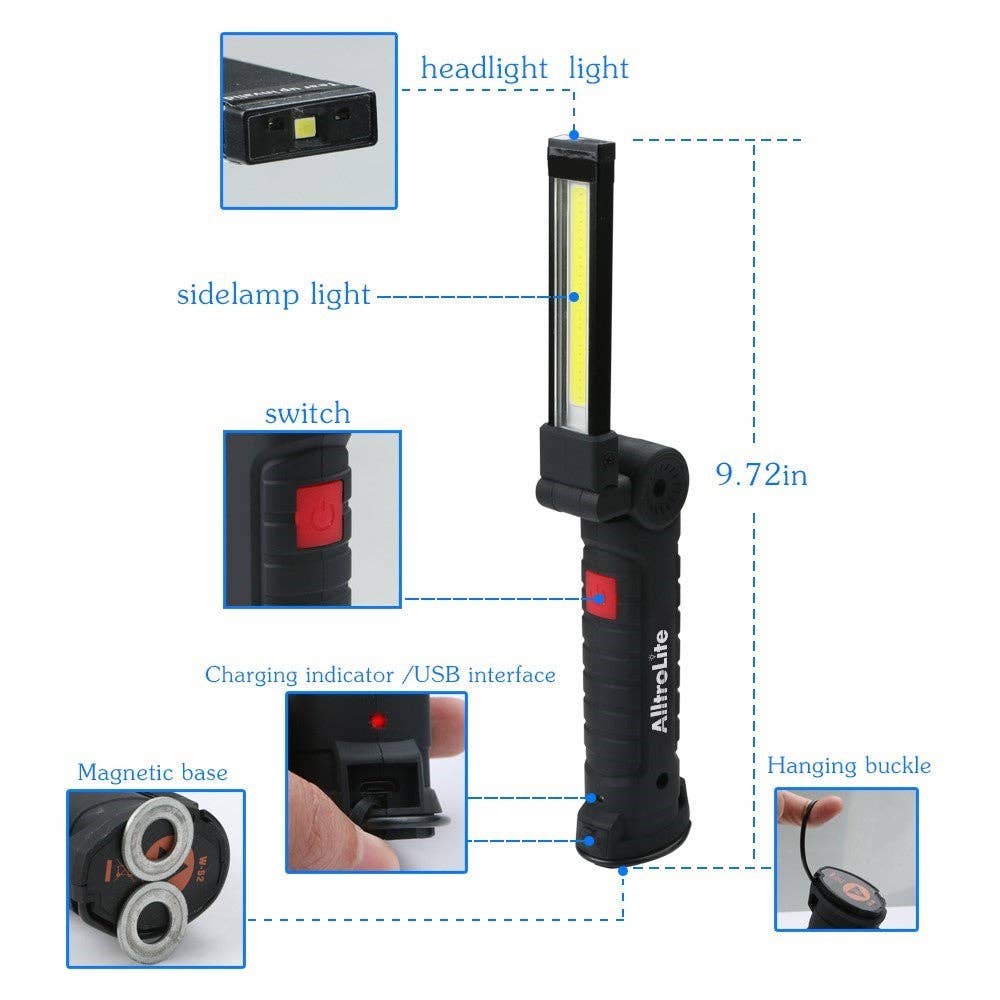 Alltronics (DBA Alltrolite) - Wholesale Flashlight - Flip Rechargeable COB LED Magnetic Flashlight & Work Light2
