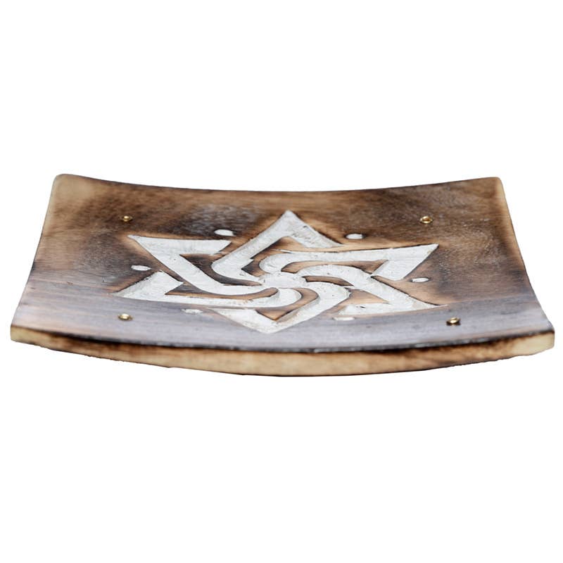 Puckator Ltd – wholesale Incense holder – Mango Wood Square Carved Geometric Ashcatcher Sticks Burner3