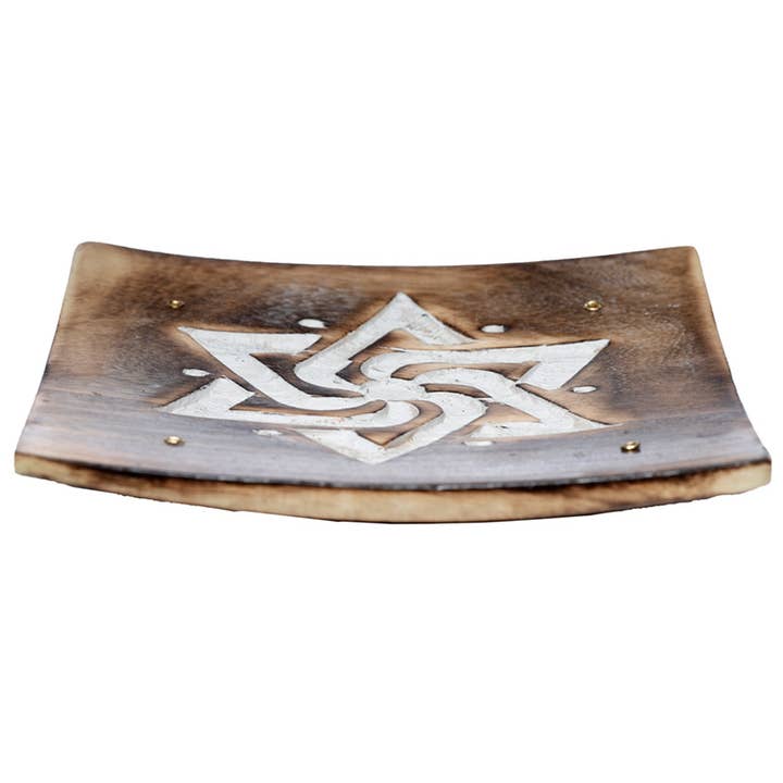 Puckator Ltd – wholesale Incense holder – Mango Wood Square Carved Geometric Ashcatcher Sticks Burner3