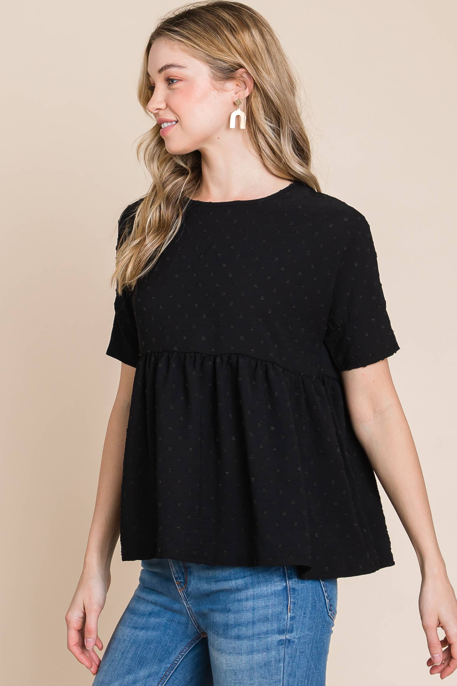 BOMBOM – Engroshandel Bluse - Dame – TA1837 TEKSTURERET PEPLUM TOP2