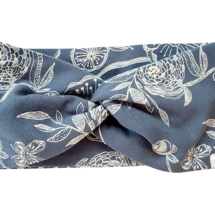 Bandeau "Torsade Florale Bleue" pour la vente par HappyAK Handmade Headbands and Neckwear