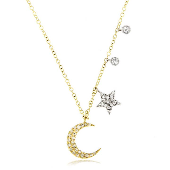 14k Gold Moon and Star Diamond Necklace for wholesale by Meira T