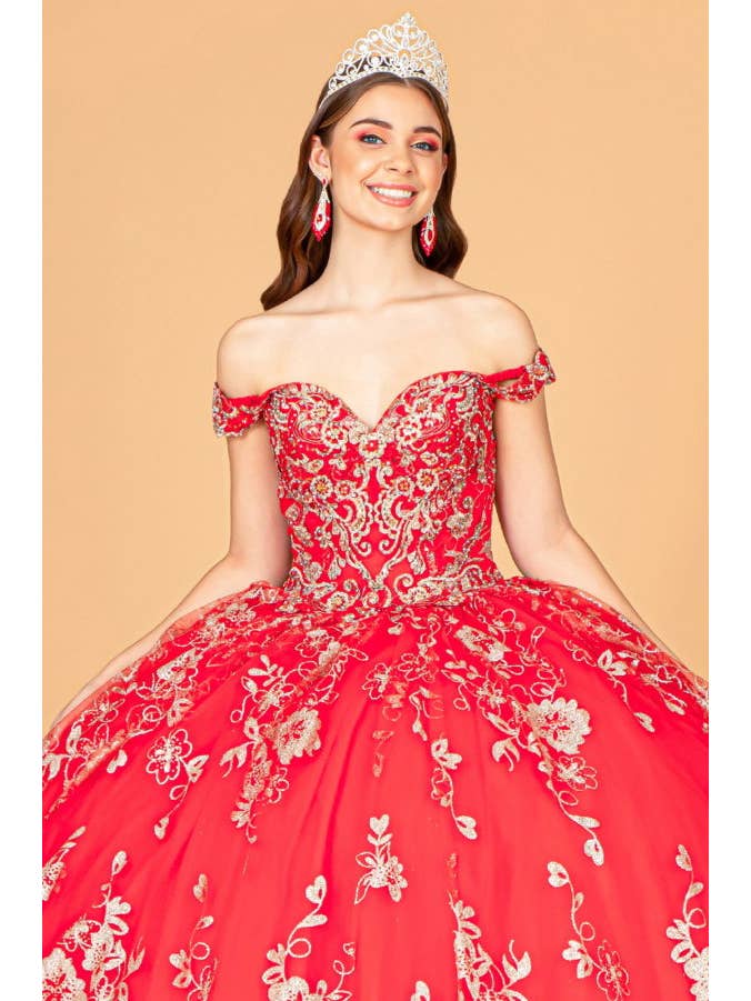 Tux-USA® - Wholesale Gown - Women's - Embroidered Off Shoulder Mesh Quinceanera Dress w/ Separate Long Sleeves